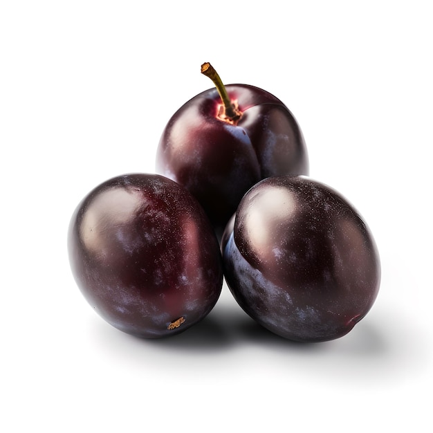 Three plums are on a white background