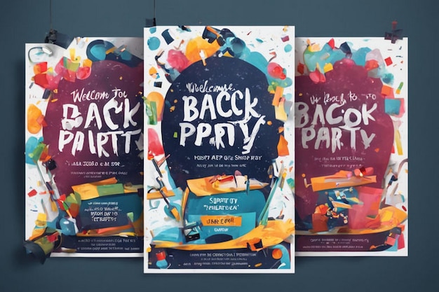 three posters of party party with the words back to back party party