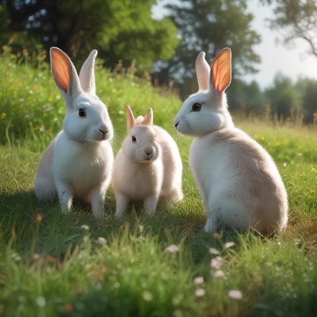 three rabbits are in a field one of which is a rabbit