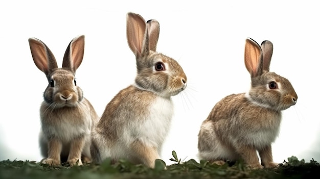 Three rabbits in a row, one of which is a rabbit.