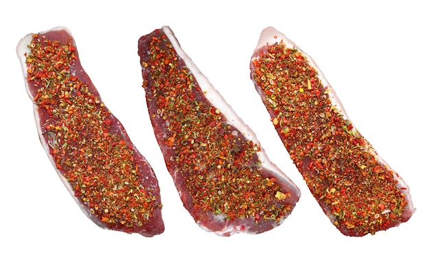 Three raw beef steaks for grilling