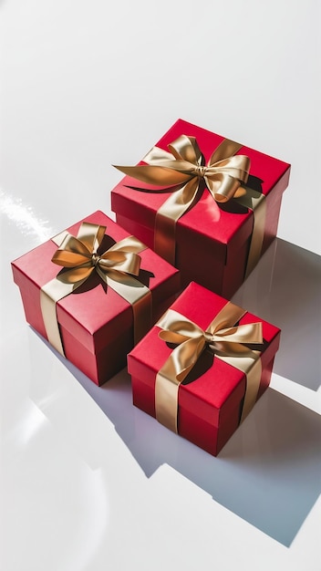 Three red gift box isolated on the white background