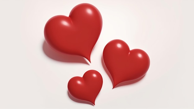 three red hearts on a white background