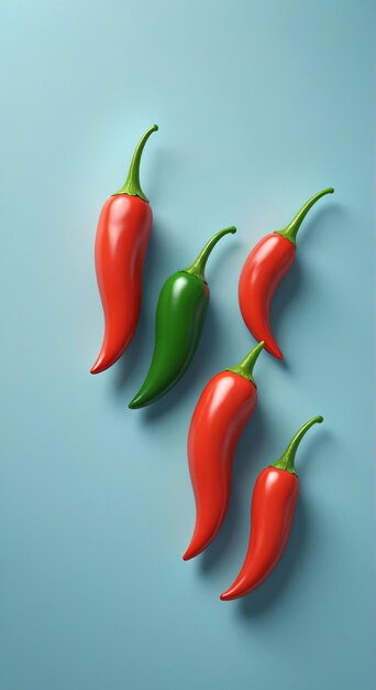 three red peppers hanging on a blue wall