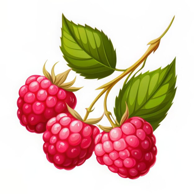 Photo three red raspberries on a white background