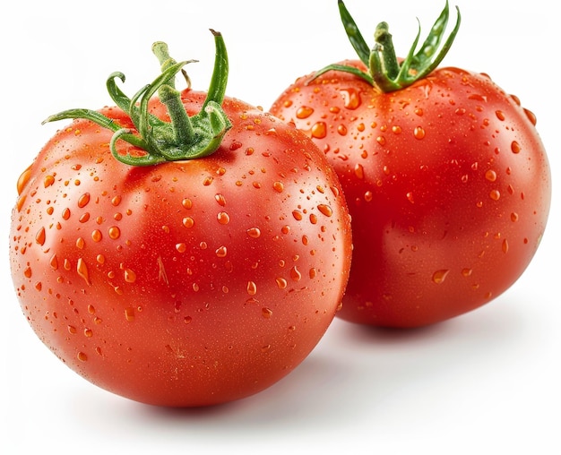 three red tomatoes one of which has water droplets on it