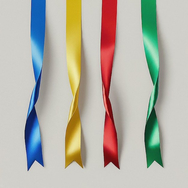 three ribbons with different colors and one yellow and red