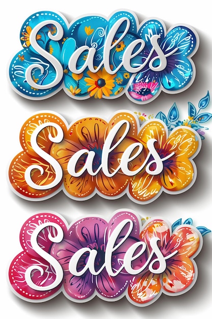 Three sales stickers on a plain background perfect for marketing and advertising purposes