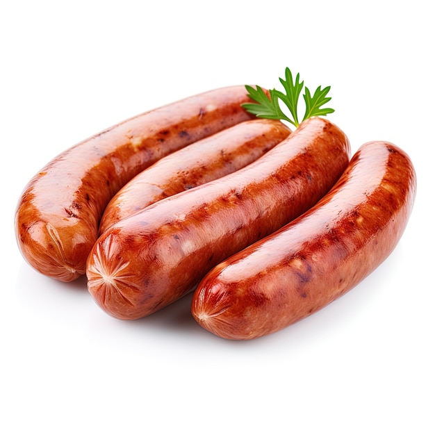 Photo three sausages with a green parsley on top of them