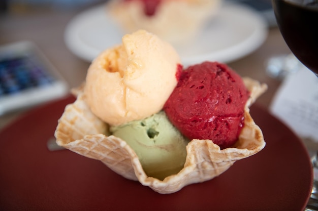 Three Scoops of Ice Cream in Cornet Bowl