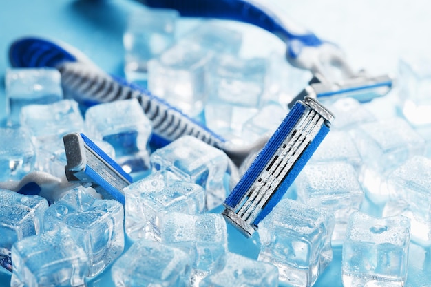 Three shaving machines on a frosty blue background