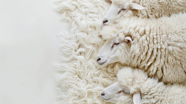 Three Sheep Resting on a Fluffy White Rug