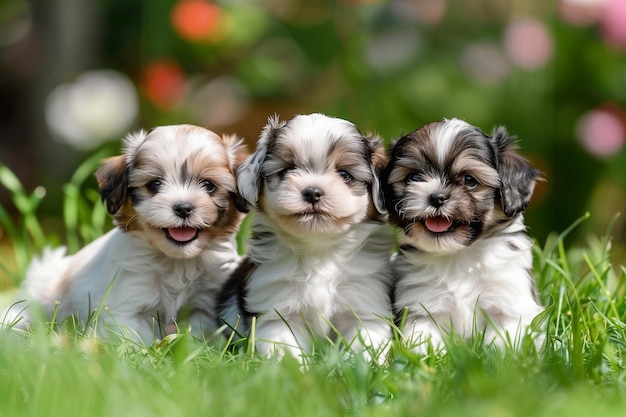 Photo three shih tzu dog puppies