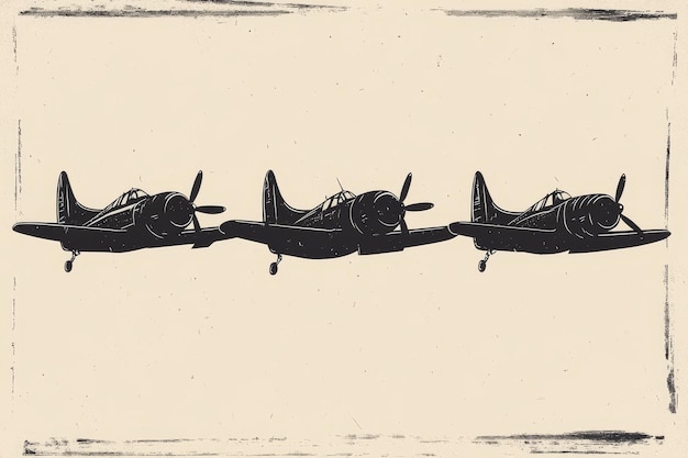 Three Silhouettes of Vintage Fighter Planes