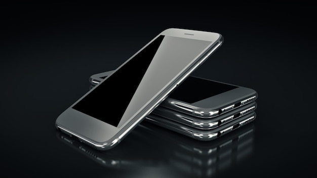 Three silver cell phones are stacked on top of each other.