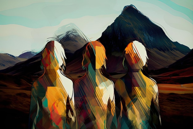 The Three Sisters in Glencoe Valley illustrated in a digital art style generative ai