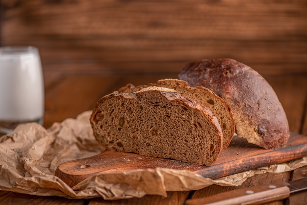 Three slices of bread on parchment paper Selective focus