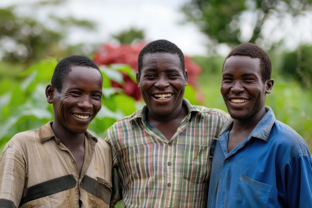 Three smiling faces of young farmers