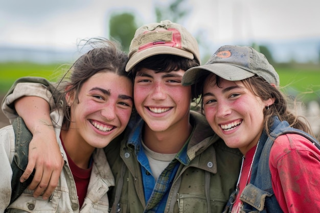 Three smiling faces of young farmers