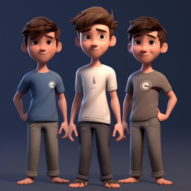 Three Smiling happy boy 3D cartoon model generative AI