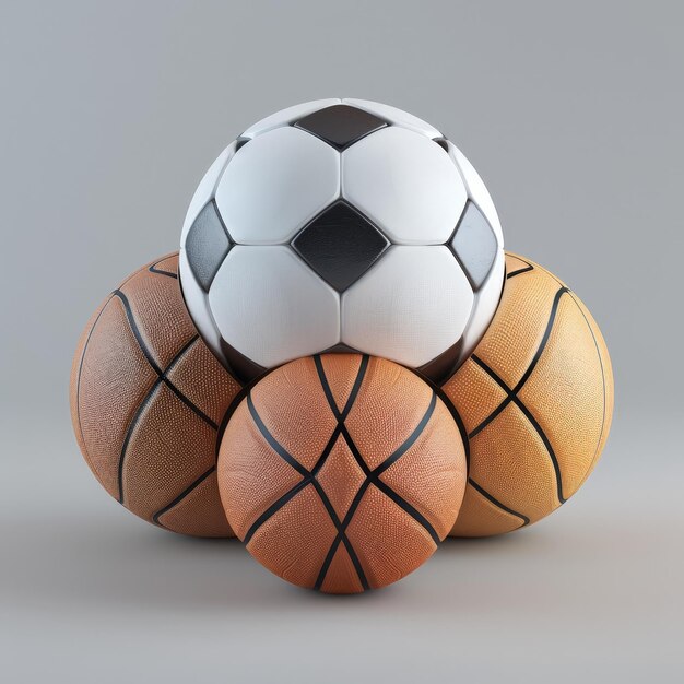 three soccer balls are stacked on top of each other