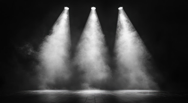 Three Spotlights Illuminating a Dark Stage