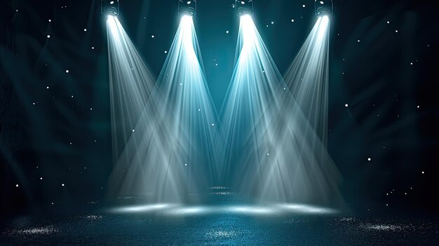 Photo three spotlights shining on a dark stage