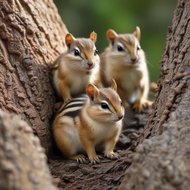 Photo three squirrels are in a tree one of which is a squirrel