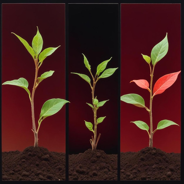 Photo three stages of plant growth seedling vegetative and mature plants