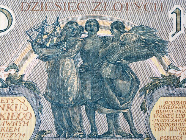 Three standing figures from old Polish money