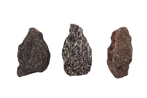 Three stones isolated on a white background.