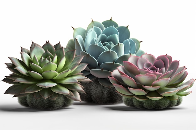 Three succulents on a white background