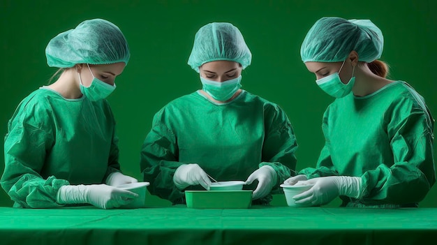 Three surgical team members prepare for a procedure