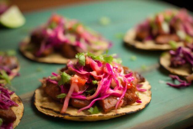 Photo three tortillas with different ingredients including meat and vegetables