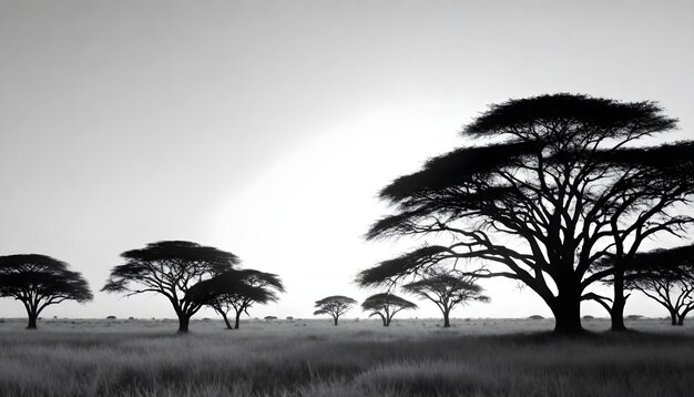 Photo three trees in a field with the sun shining through them