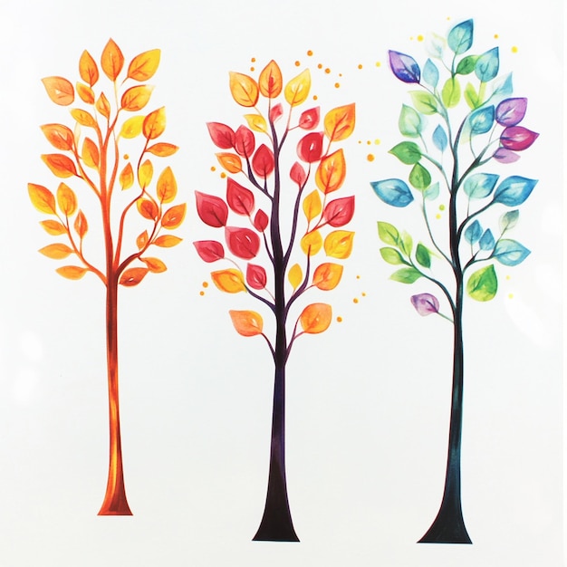 Photo three trees with different colors of leaves and the word quot the quot trees quot