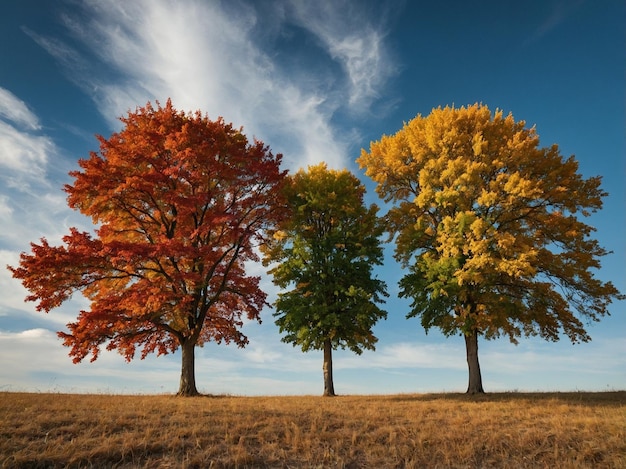 Photo three trees with the word autumn on them