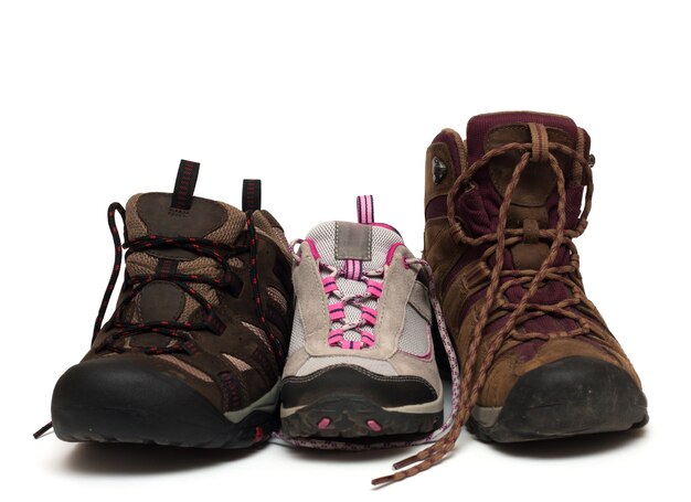 Three trekking shoes for the family: father, mother and child