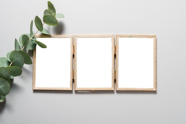 Three Triple Multi Photo Frame Decorated with Green Leaves