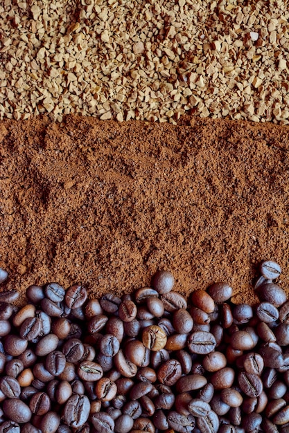 Three types of coffee close-up