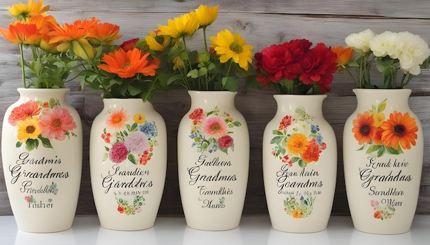 three vases with the words  grandmothers  on them