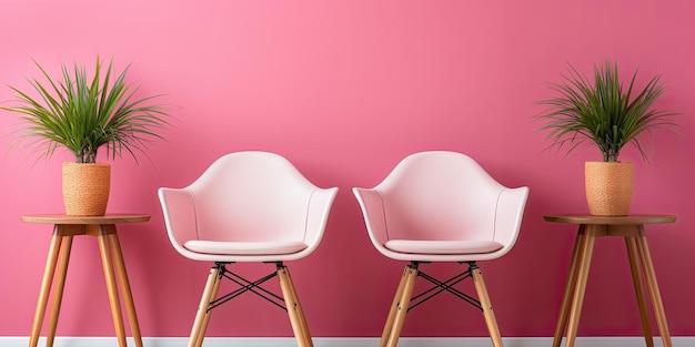 three white chairs mockups on a white floor with a pink wall orange minimalist backgrounds pink f