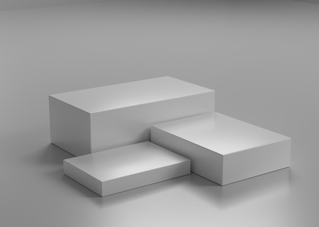 Three white cubes podiums as 3D rendered image