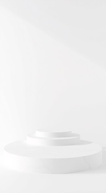 Three white cylindrical platforms on a white background