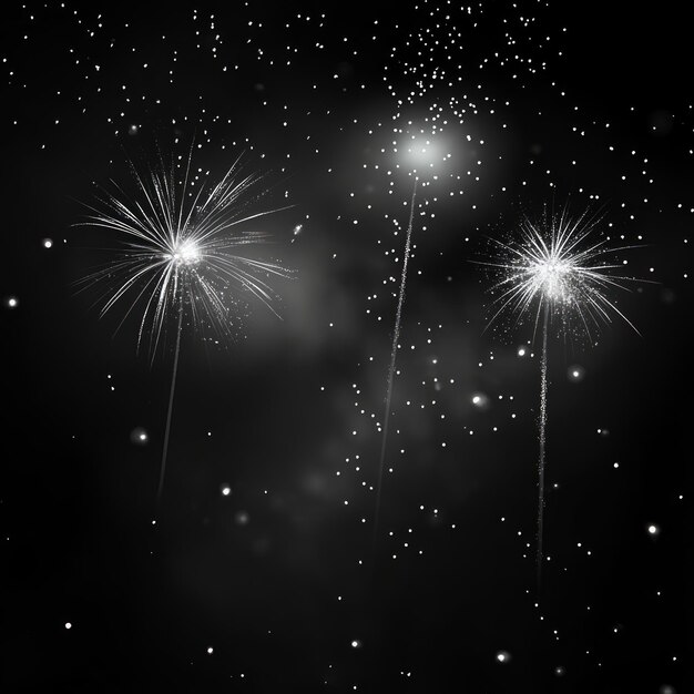 Photo three white fireworks exploding against a dark starry night sky