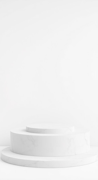 Photo three white marble podiums on a white background