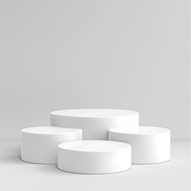 three white round objects are placed on a white table