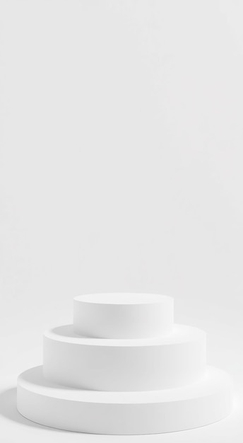 Three white round podiums on a white background