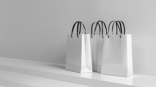 Photo three white shopping bags are displayed on a white surface