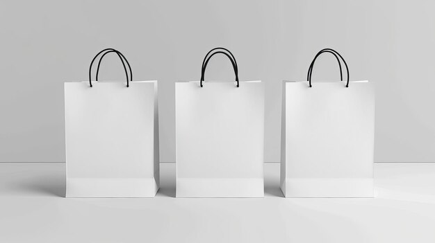 Photo three white shopping bags with black handles